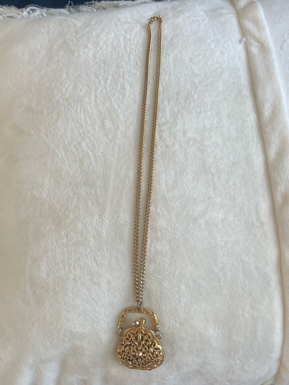 Gold-Tone Filigree Purse Pendant Necklace